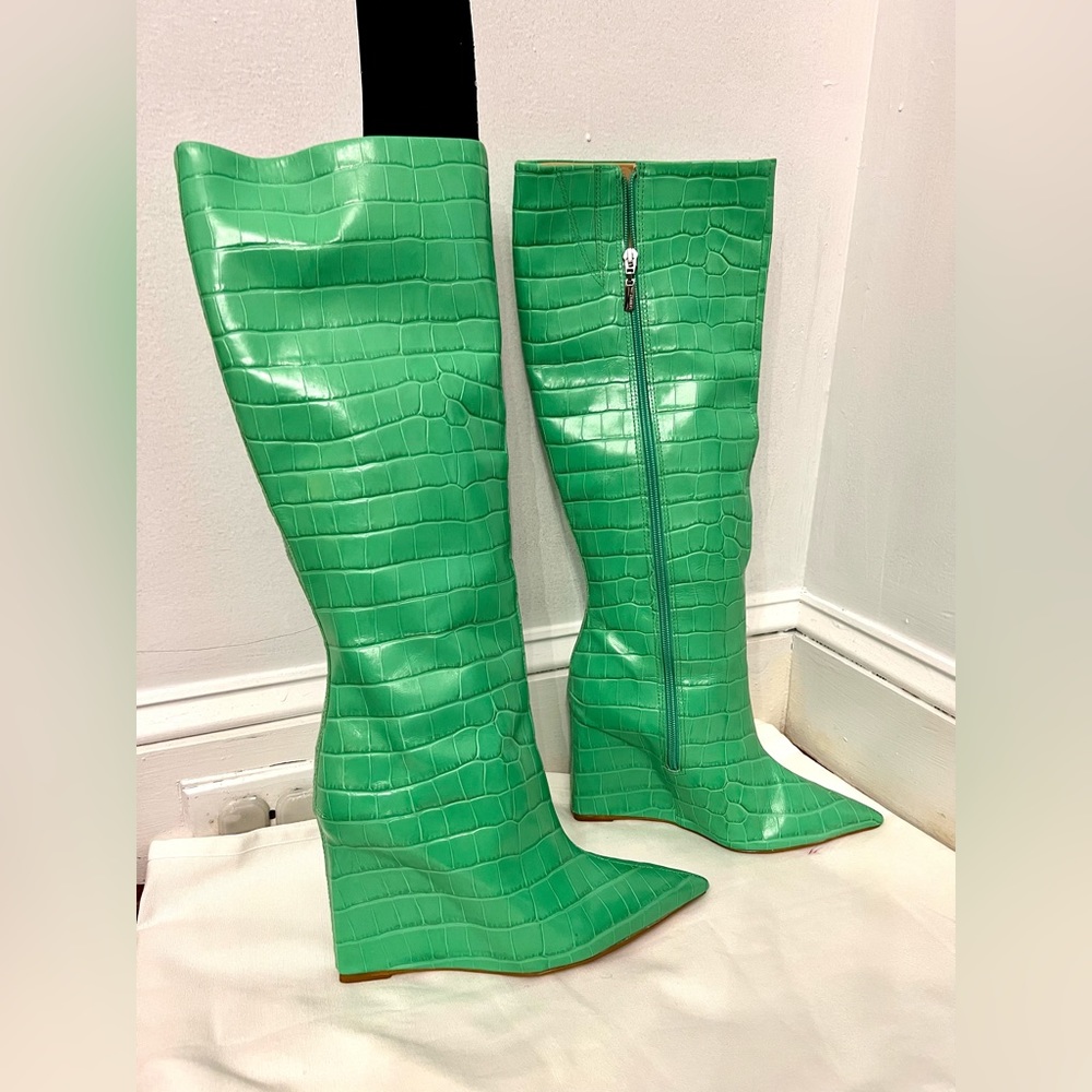 Asya Up Crocodile-Embossed Leather Boot